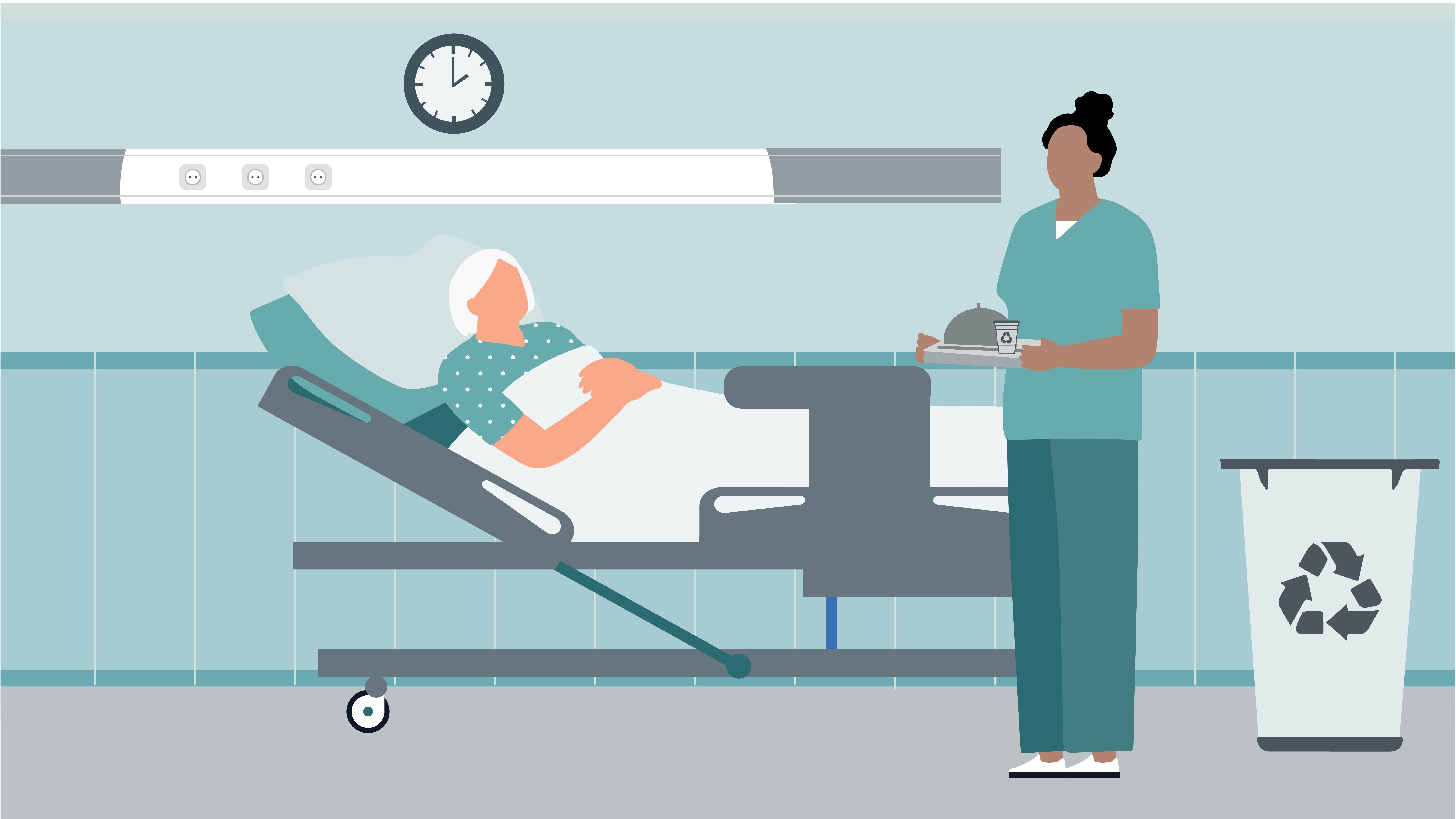 Patient and Healthcare worker icons in a endoscopy service practicing green endoscopy